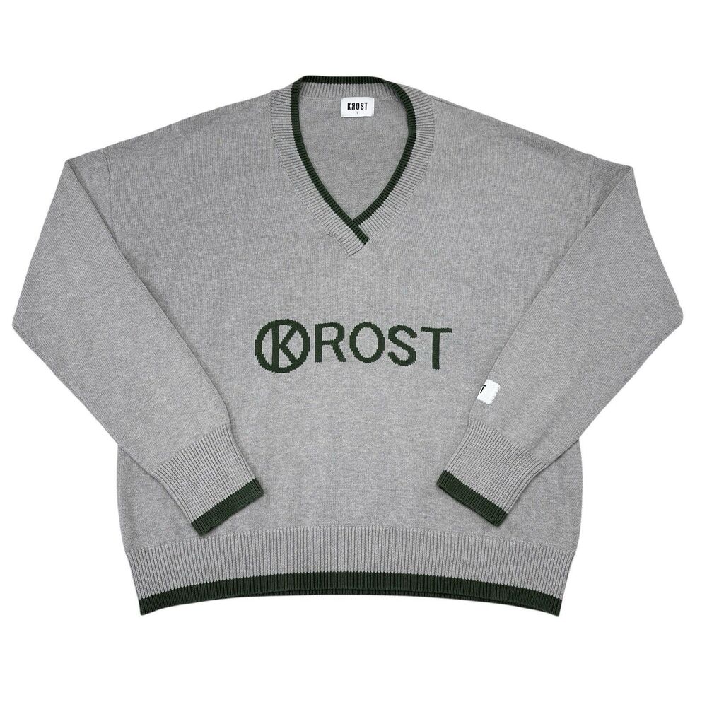 Krost Kosher‎ K Sweater Size Large Gray Green V Neck Pullover Knit Streetwear